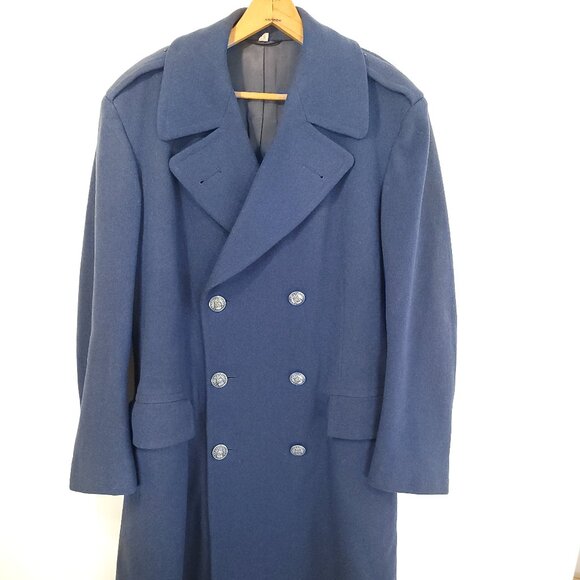 Vintage USAF Military Overcoat Men's 39L Blue Wool Parkside Clothes 8-181A - Picture 1 of 15